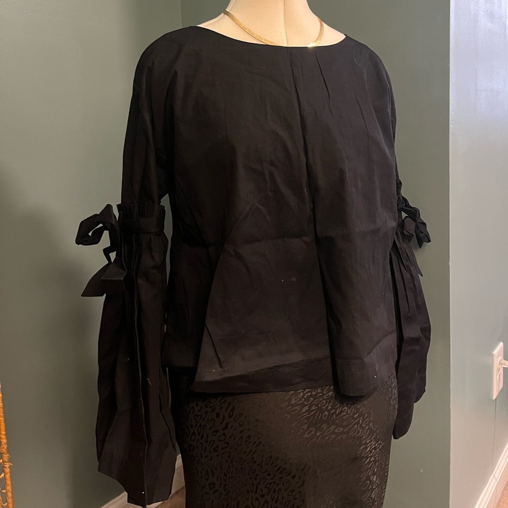 Free People Black Puff Sleeve Blouse